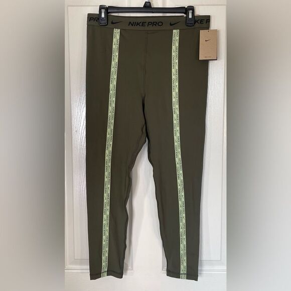 Nike Pro High-Waisted 7/8 olive green leggings size L NWT - Picture 2 of 5